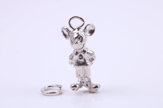 Standing Mouse Charm, Traditional Charm, Made from Solid 925 Grade Sterling Silver, Complete with Attachment Link