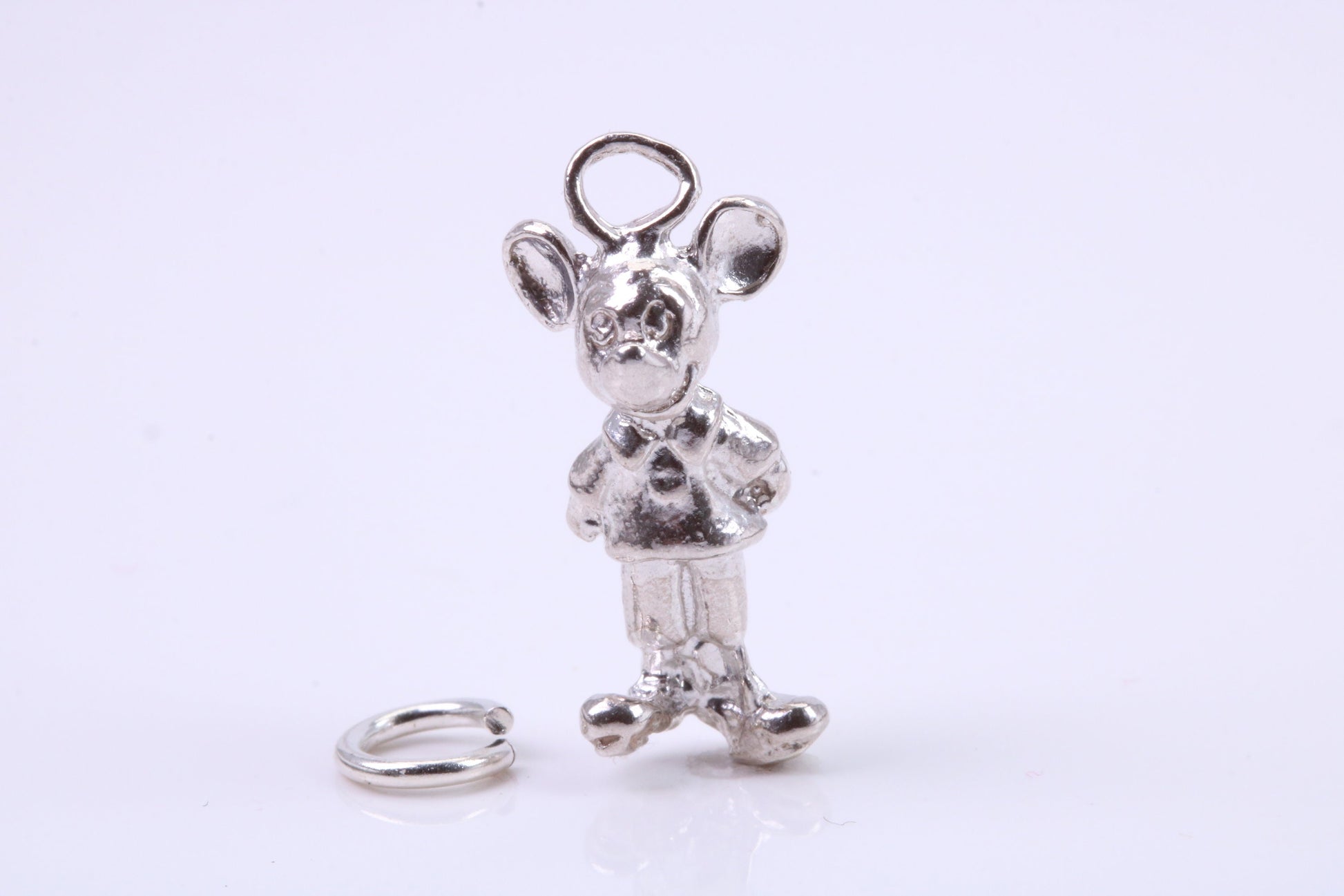 Standing Mouse Charm, Traditional Charm, Made from Solid 925 Grade Sterling Silver, Complete with Attachment Link