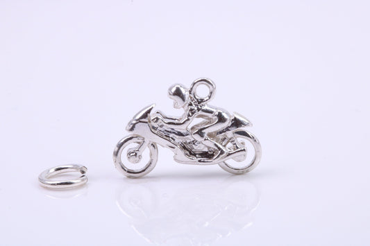 Biker Charm, Traditional Charm, Made from Solid 925 Grade Sterling Silver, Complete with Attachment Link