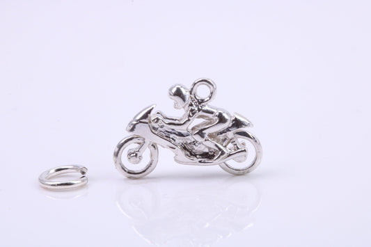 Biker Charm, Traditional Charm, Made from Solid 925 Grade Sterling Silver, Complete with Attachment Link