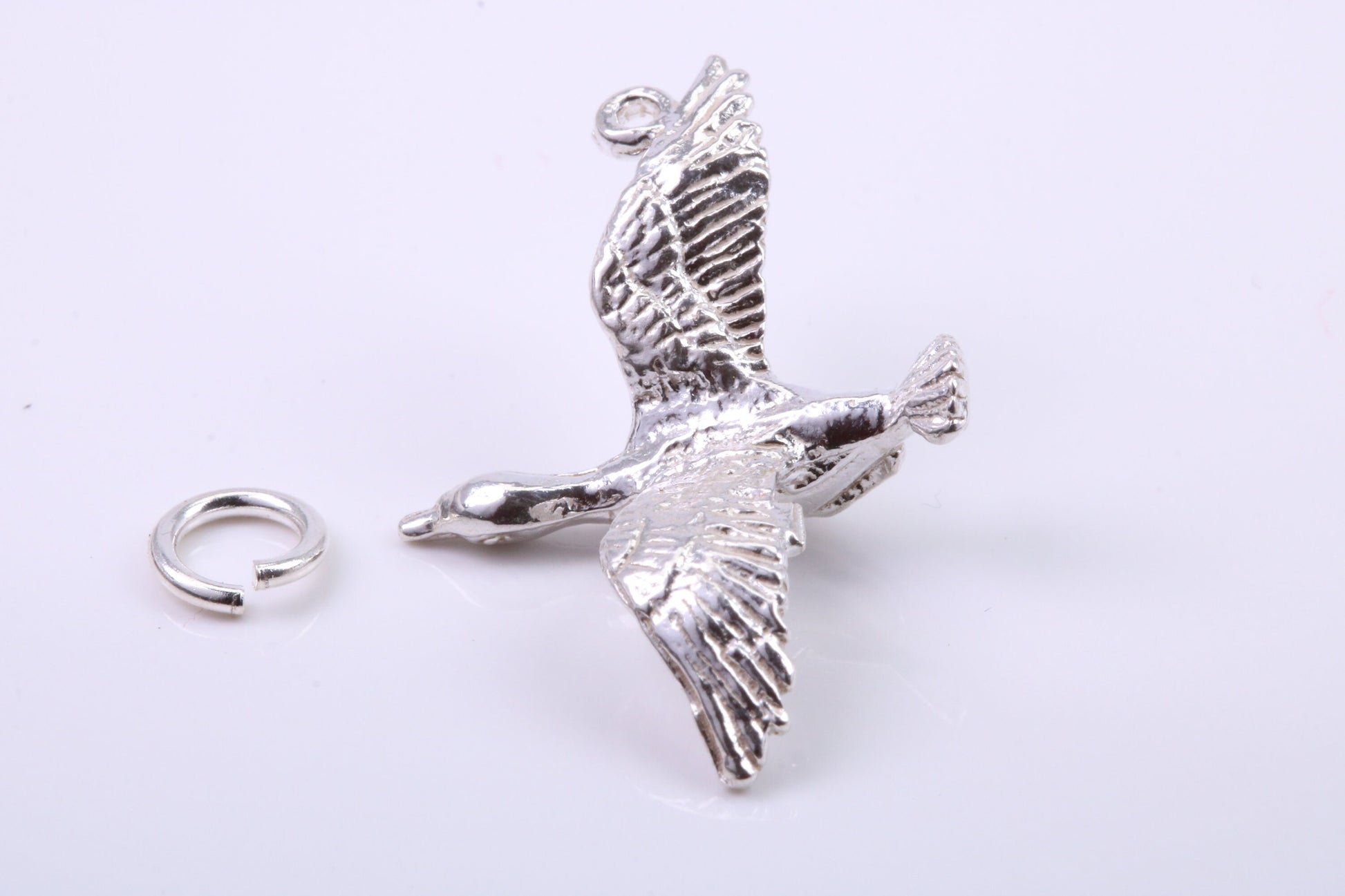 Flying Swan Charm, Traditional Charm, Made from Solid 925 Grade Sterling Silver, Complete with Attachment Link