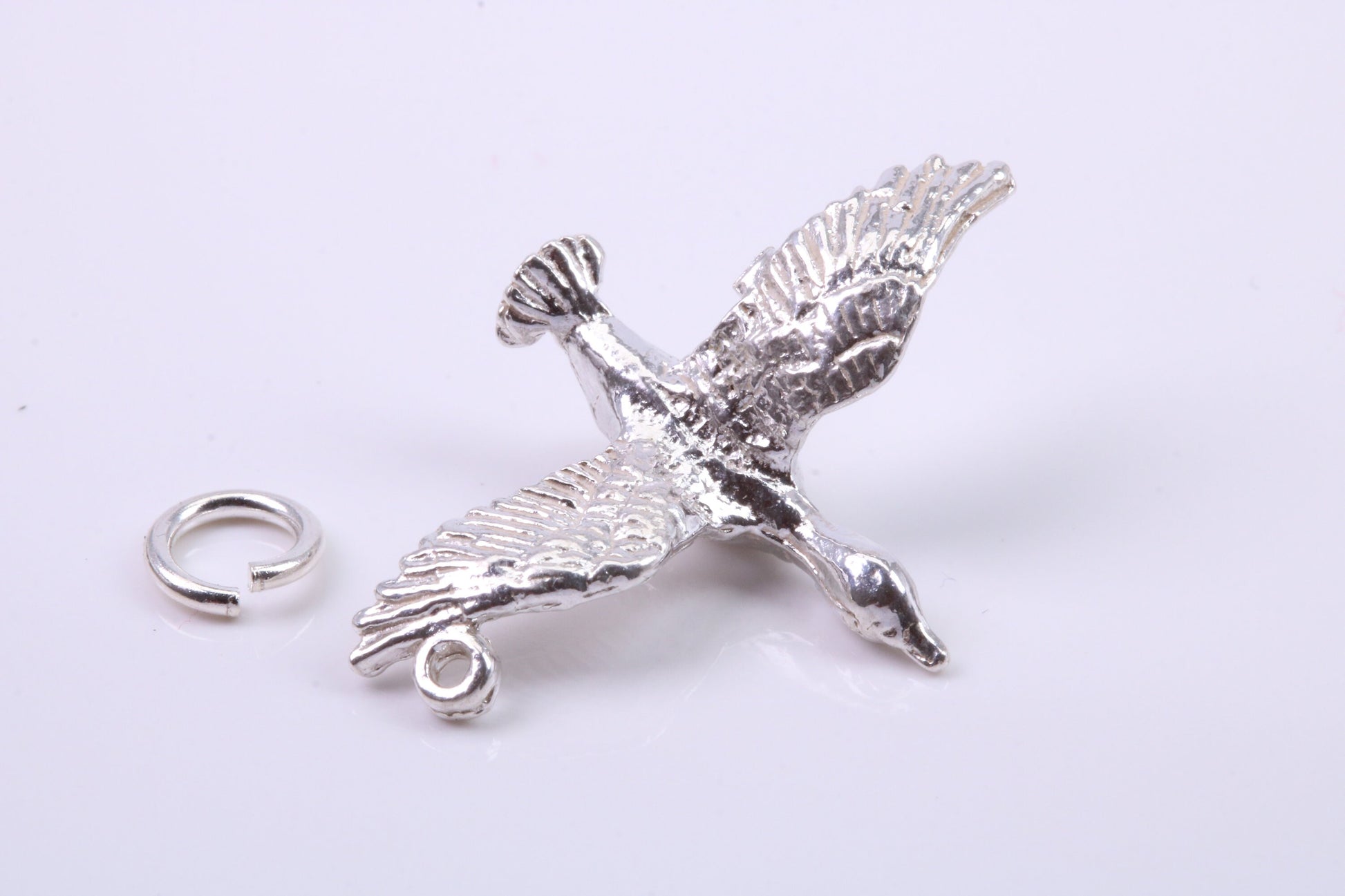 Flying Swan Charm, Traditional Charm, Made from Solid 925 Grade Sterling Silver, Complete with Attachment Link