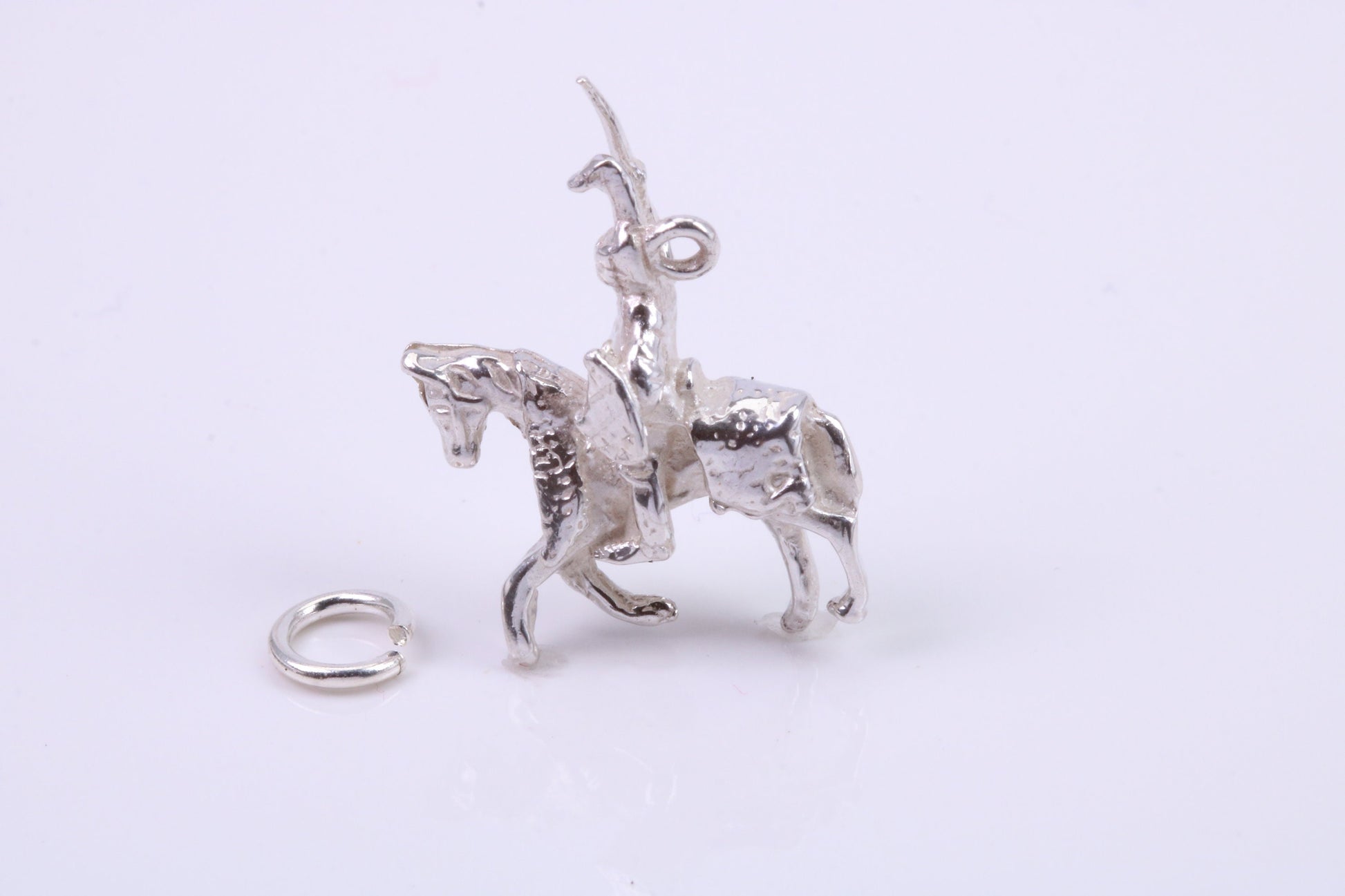 Knight on Horse Charm, Traditional Charm, Made from Solid 925 Grade Sterling Silver, Complete with Attachment Link