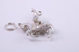 Knight on Horse Charm, Traditional Charm, Made from Solid 925 Grade Sterling Silver, Complete with Attachment Link