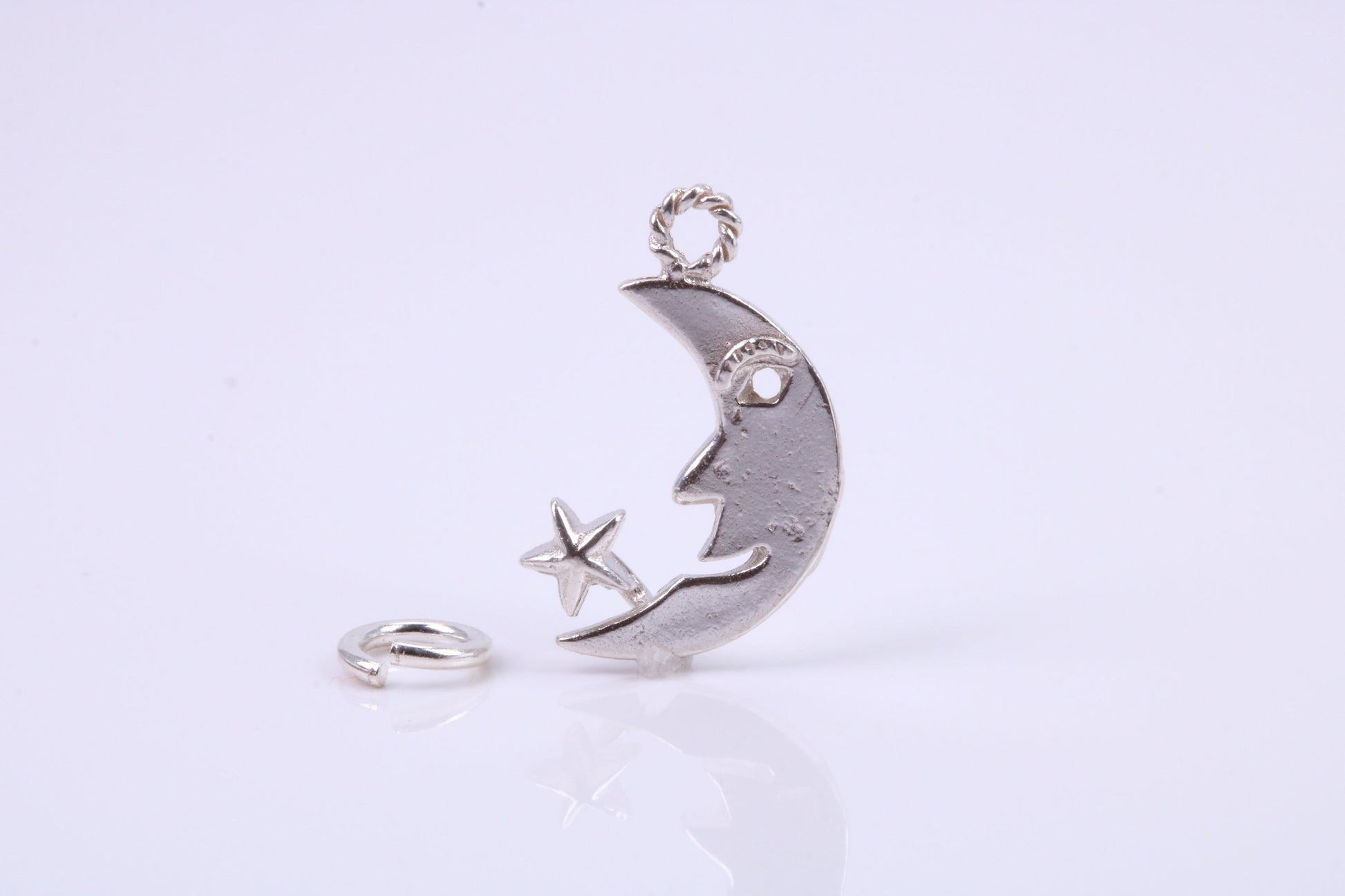 Moon and Star Charm, Traditional Charm, Made from Solid 925 Grade Sterling Silver, Complete with Attachment Link