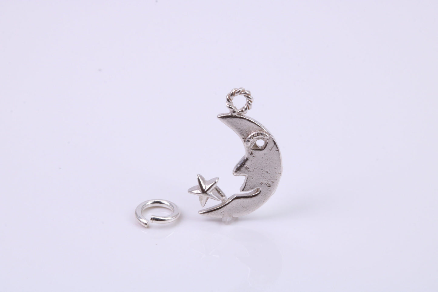 Moon and Star Charm, Traditional Charm, Made from Solid 925 Grade Sterling Silver, Complete with Attachment Link