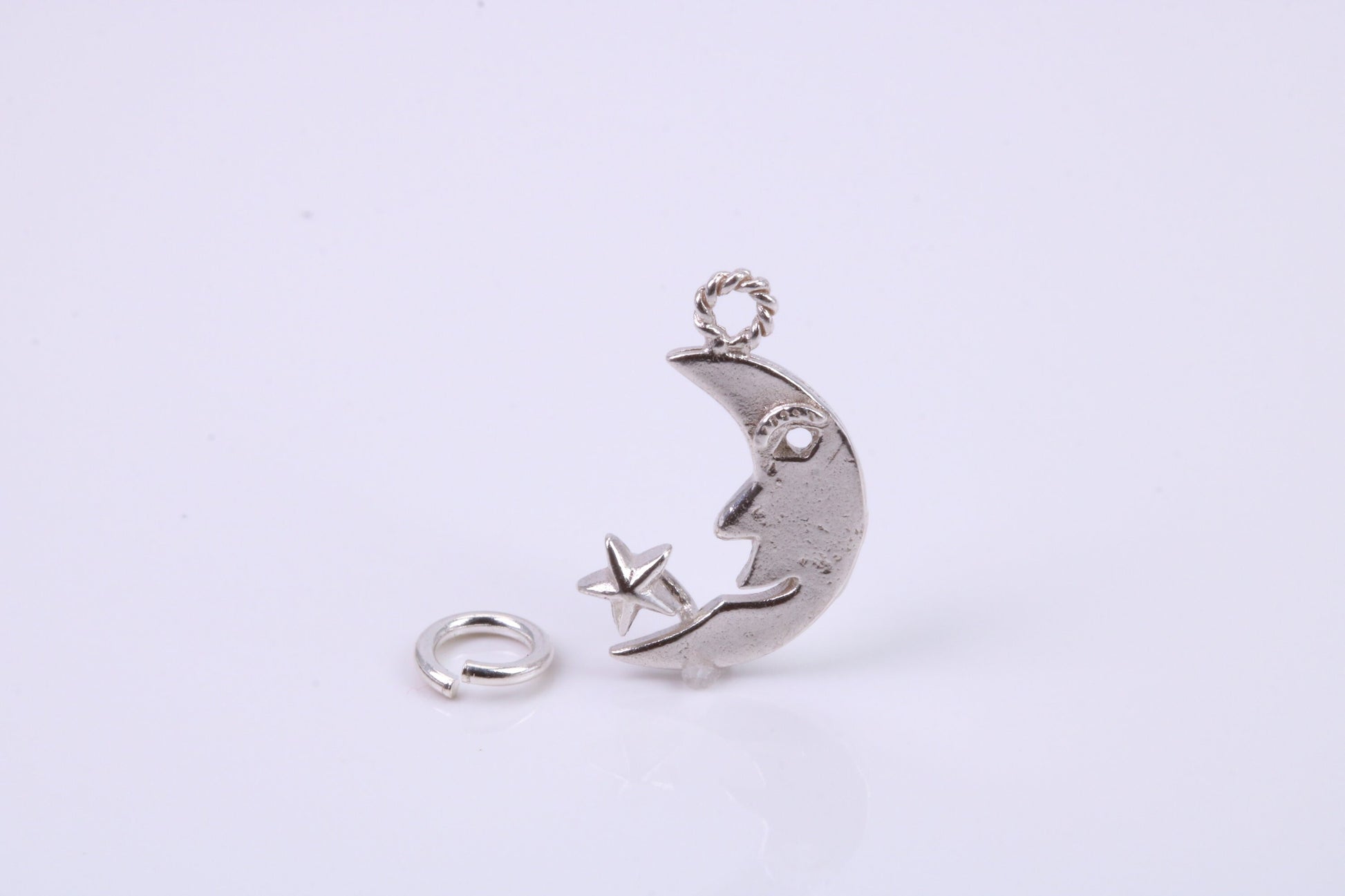 Moon and Star Charm, Traditional Charm, Made from Solid 925 Grade Sterling Silver, Complete with Attachment Link