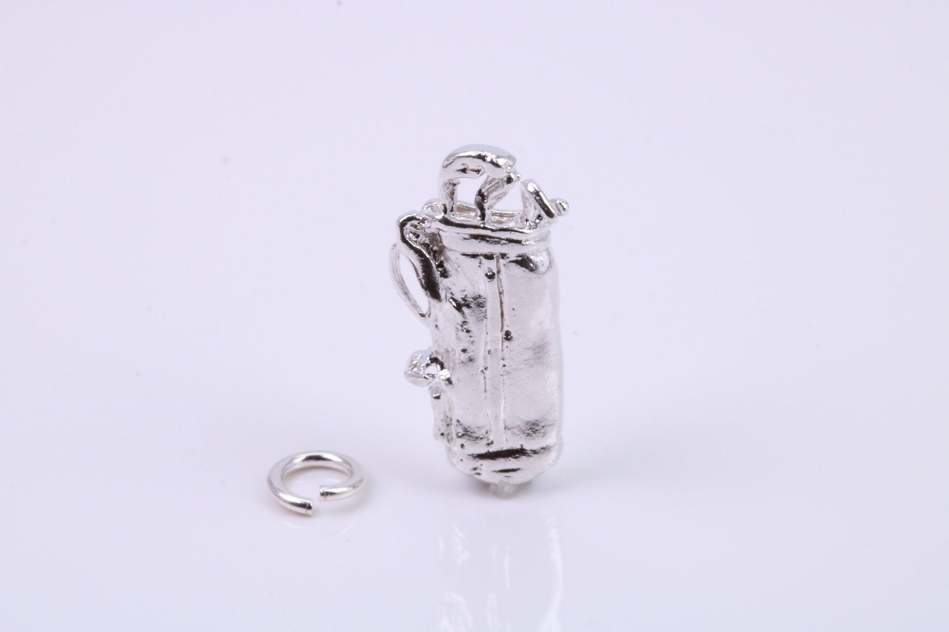 Golf Bag Charm, Traditional Charm, Made from Solid 925 Grade Sterling Silver, Complete with Attachment Link