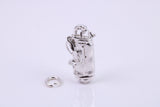 Golf Bag Charm, Traditional Charm, Made from Solid 925 Grade Sterling Silver, Complete with Attachment Link