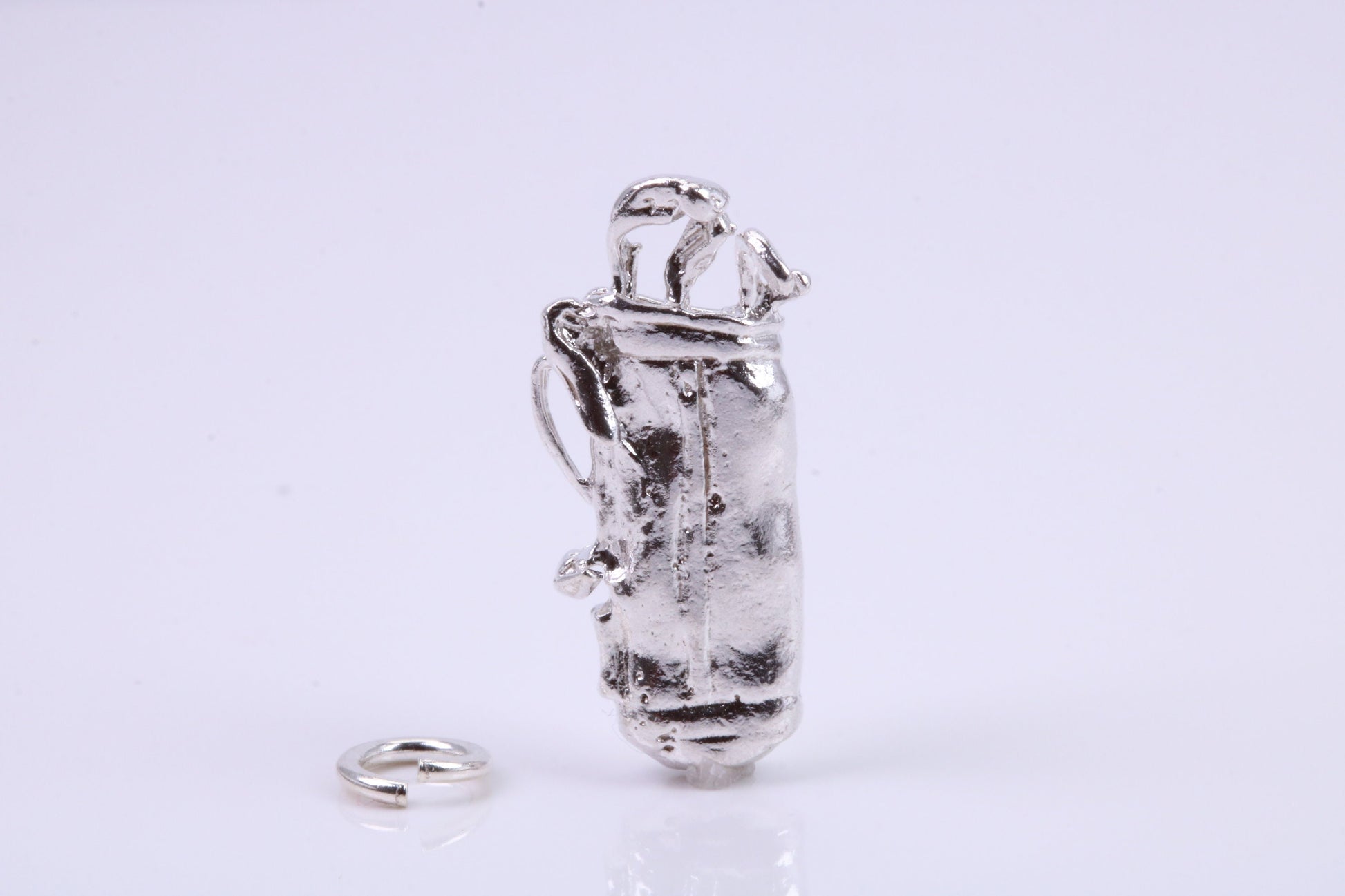 Golf Bag Charm, Traditional Charm, Made from Solid 925 Grade Sterling Silver, Complete with Attachment Link