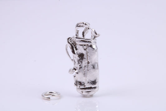 Golf Bag Charm, Traditional Charm, Made from Solid 925 Grade Sterling Silver, Complete with Attachment Link