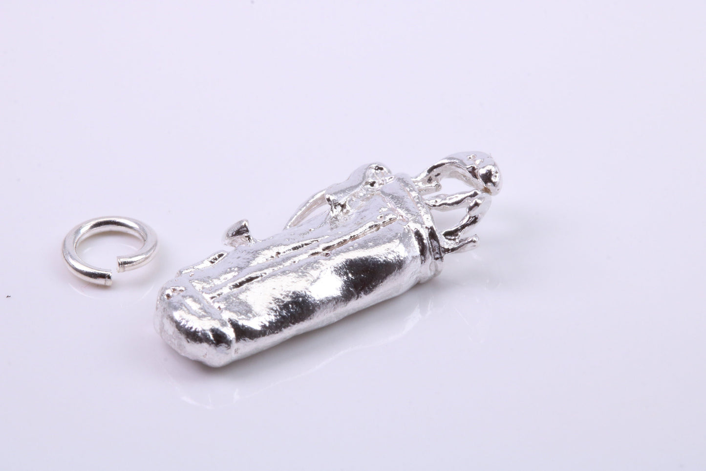 Golf Bag Charm, Traditional Charm, Made from Solid 925 Grade Sterling Silver, Complete with Attachment Link