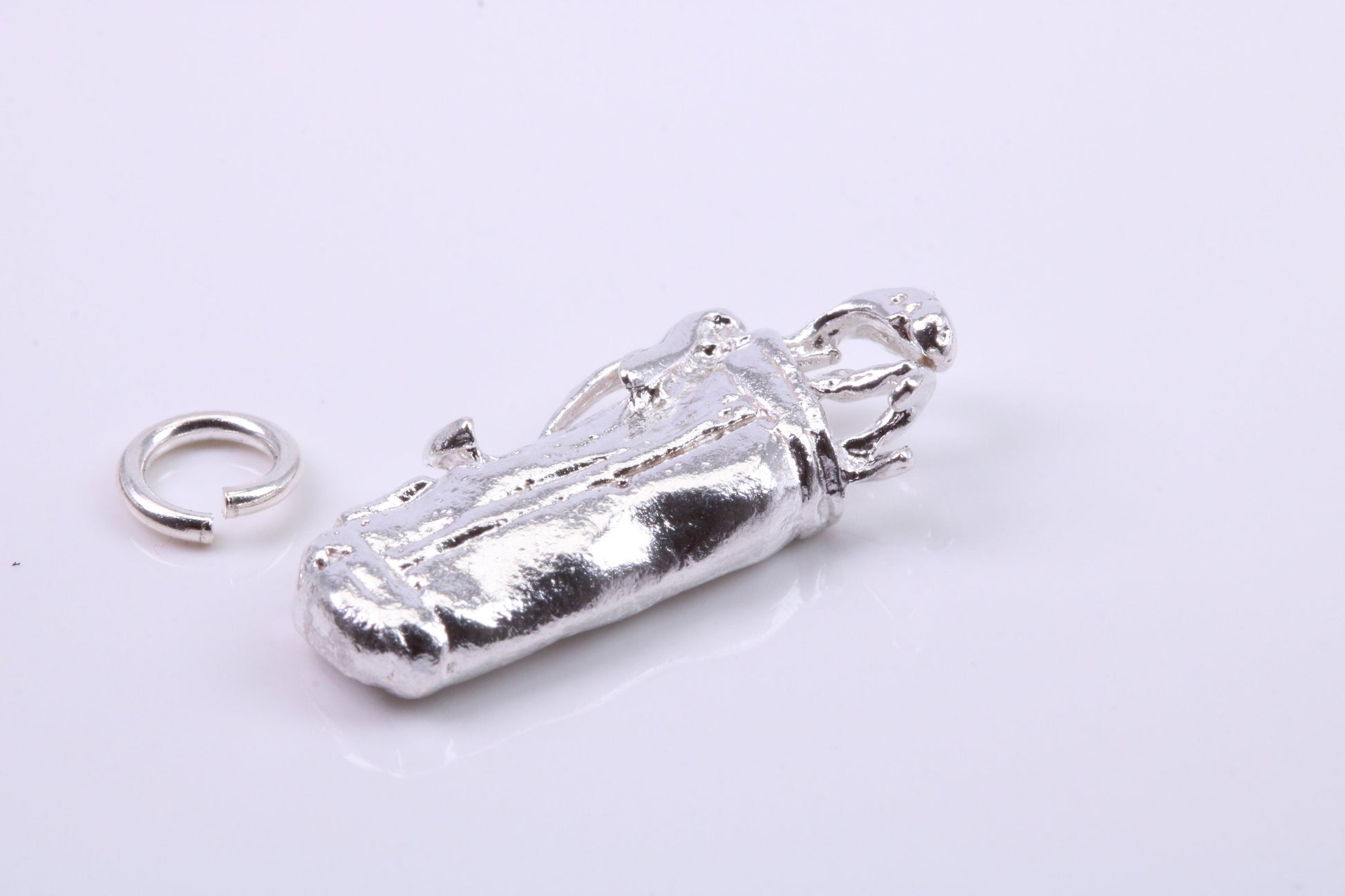 Golf Bag Charm, Traditional Charm, Made from Solid 925 Grade Sterling Silver, Complete with Attachment Link