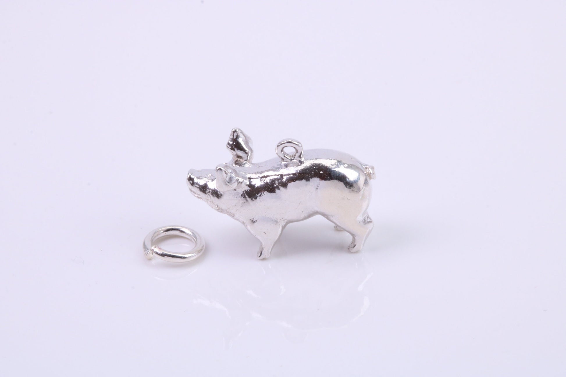 Farm Pig Charm, Traditional Charm, Made from Solid 925 Grade Sterling Silver, Complete with Attachment Link