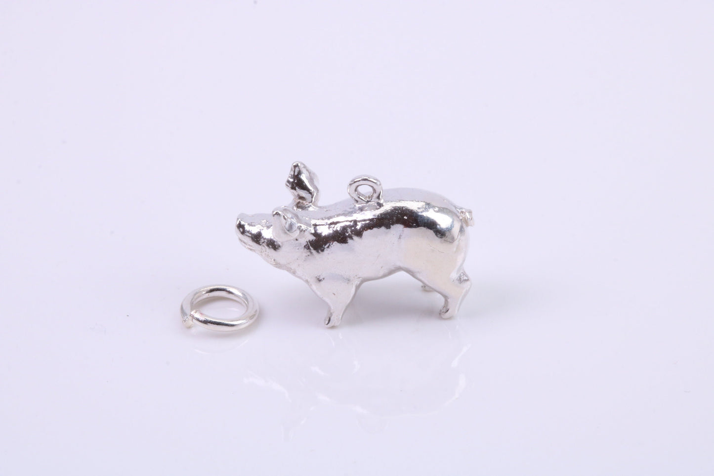 Farm Pig Charm, Traditional Charm, Made from Solid 925 Grade Sterling Silver, Complete with Attachment Link