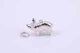 Farm Pig Charm, Traditional Charm, Made from Solid Cast Silver, Complete with Attachment Link