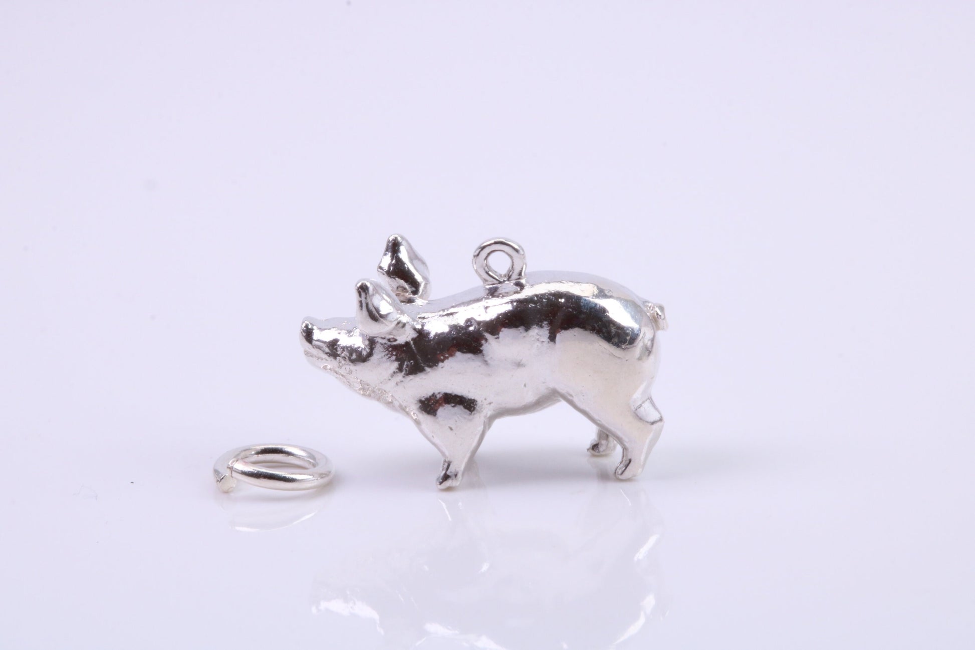 Farm Pig Charm, Traditional Charm, Made from Solid 925 Grade Sterling Silver, Complete with Attachment Link