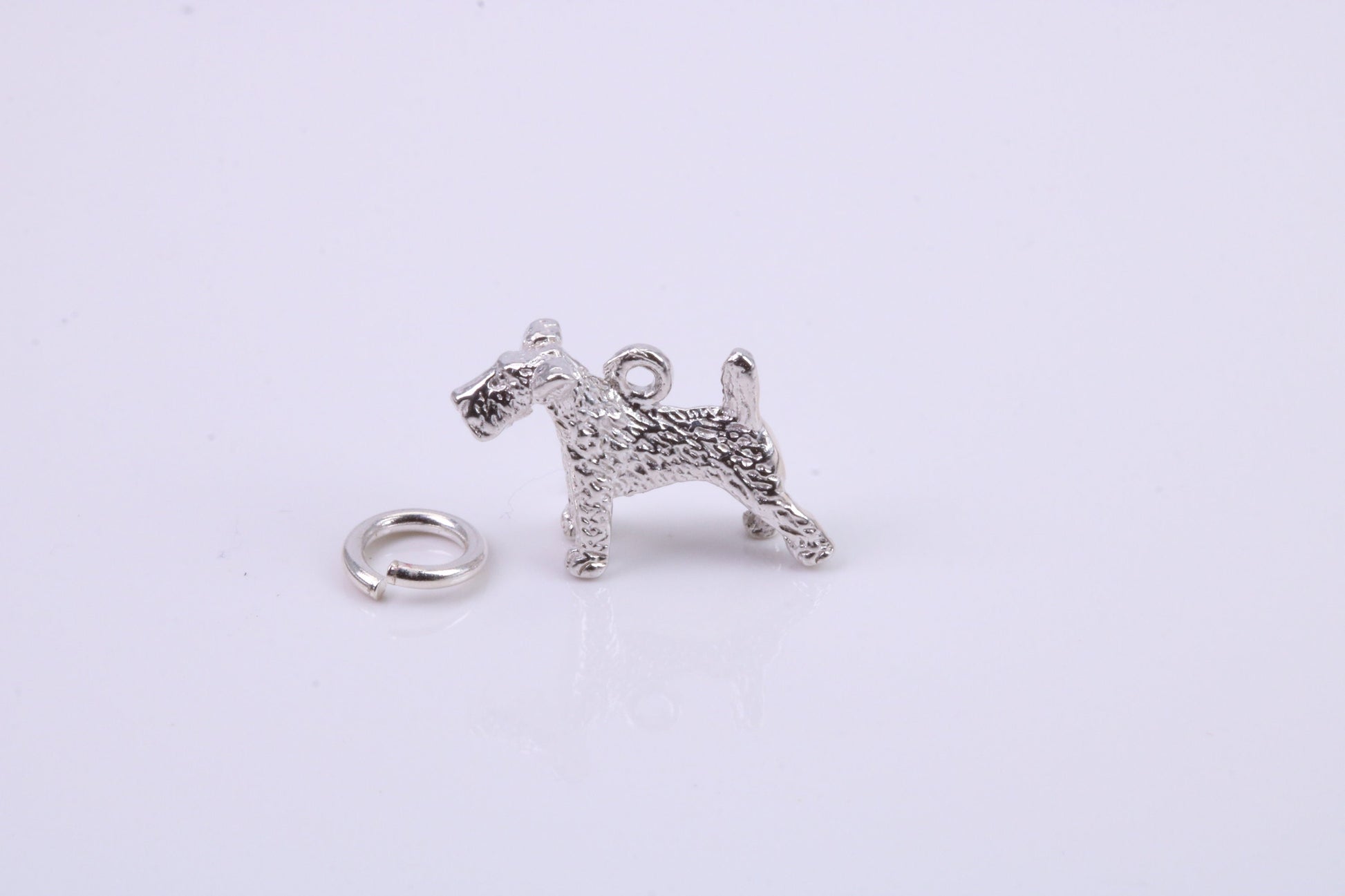 Airedale Terrier Dog Charm, Traditional Charm, Made from Solid 925 Grade Sterling Silver, Complete with Attachment Link