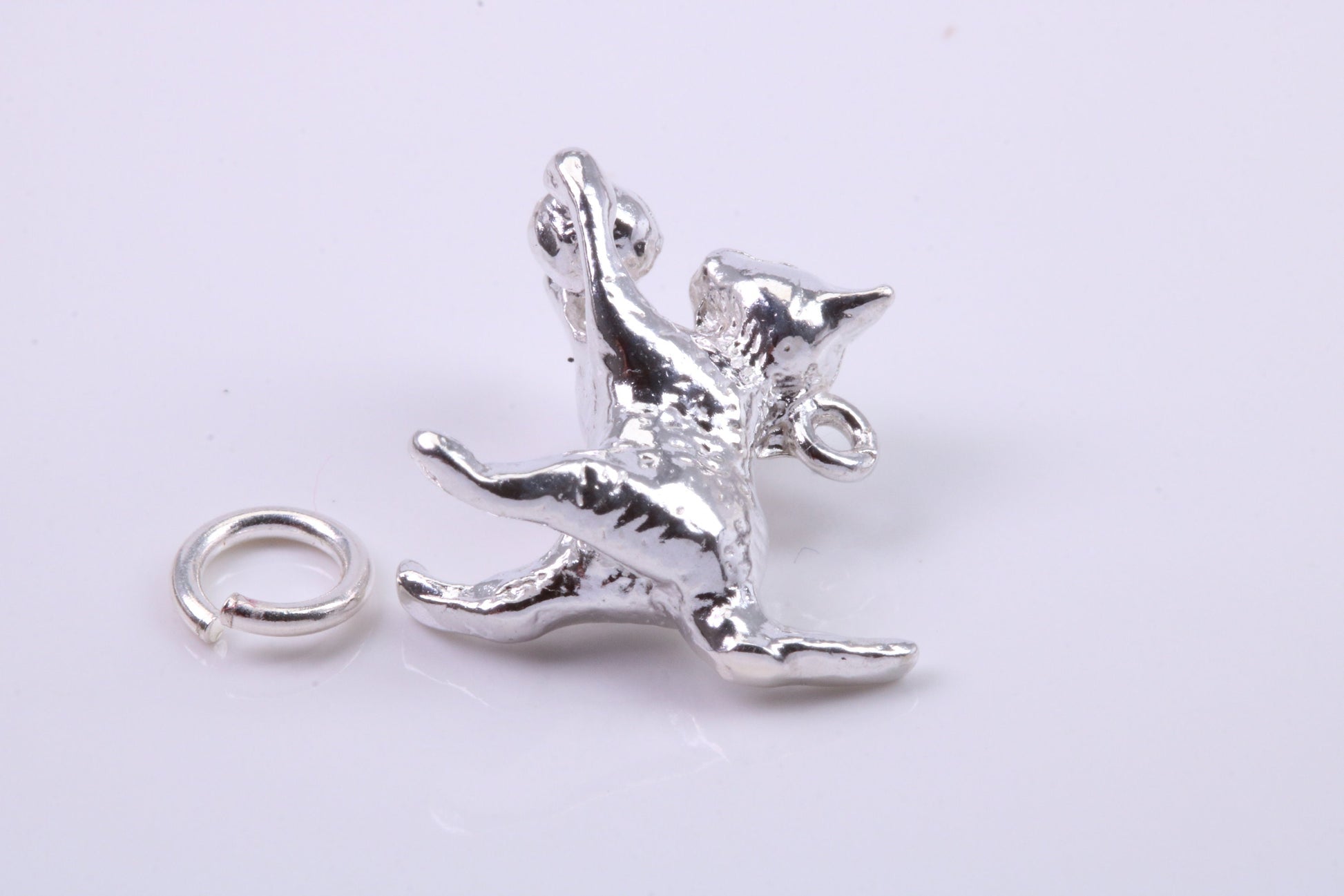 Cat Charm, Traditional Charm, Made from Solid 925 Grade Sterling Silver, Complete with Attachment Link