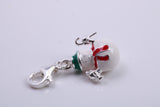 Snowman Charm, Traditional Charm, Made from Solid 925 Grade Sterling Silver, Complete with Attachment Link