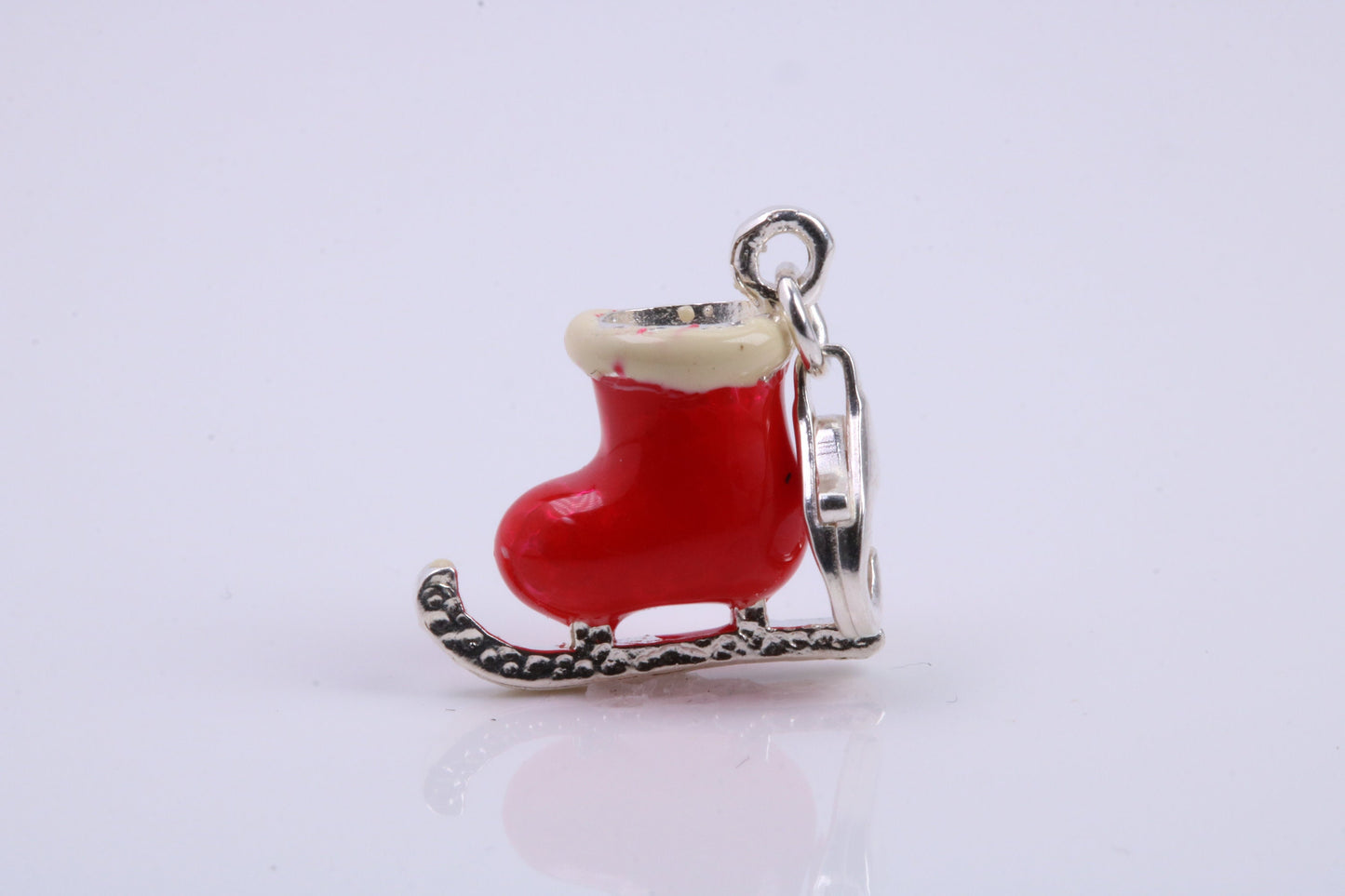 Christmas Stocking Ice Skate Charm, Traditional Charm, Made from Solid 925 Grade Sterling Silver, Complete with Attachment Link