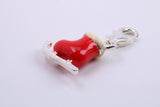 Christmas Stocking Ice Skate Charm, Traditional Charm, Made from Solid 925 Grade Sterling Silver, Complete with Attachment Link