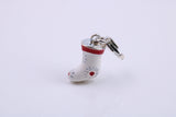 Christmas Stocking Charm, Traditional Charm, Made from Solid 925 Grade Sterling Silver, Complete with Attachment Link