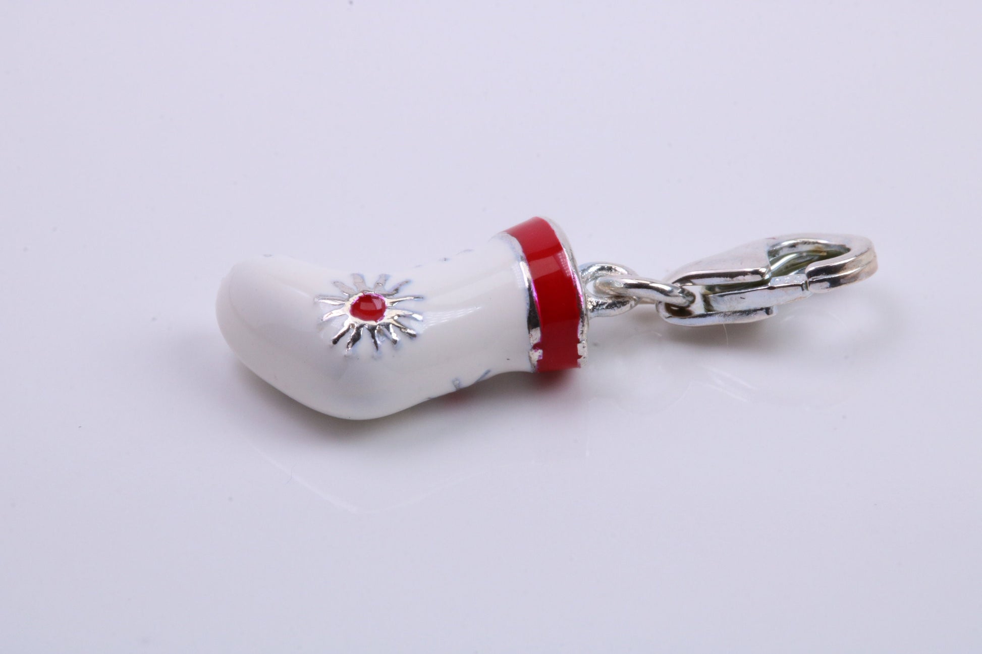 Christmas Stocking Charm, Traditional Charm, Made from Solid 925 Grade Sterling Silver, Complete with Attachment Link