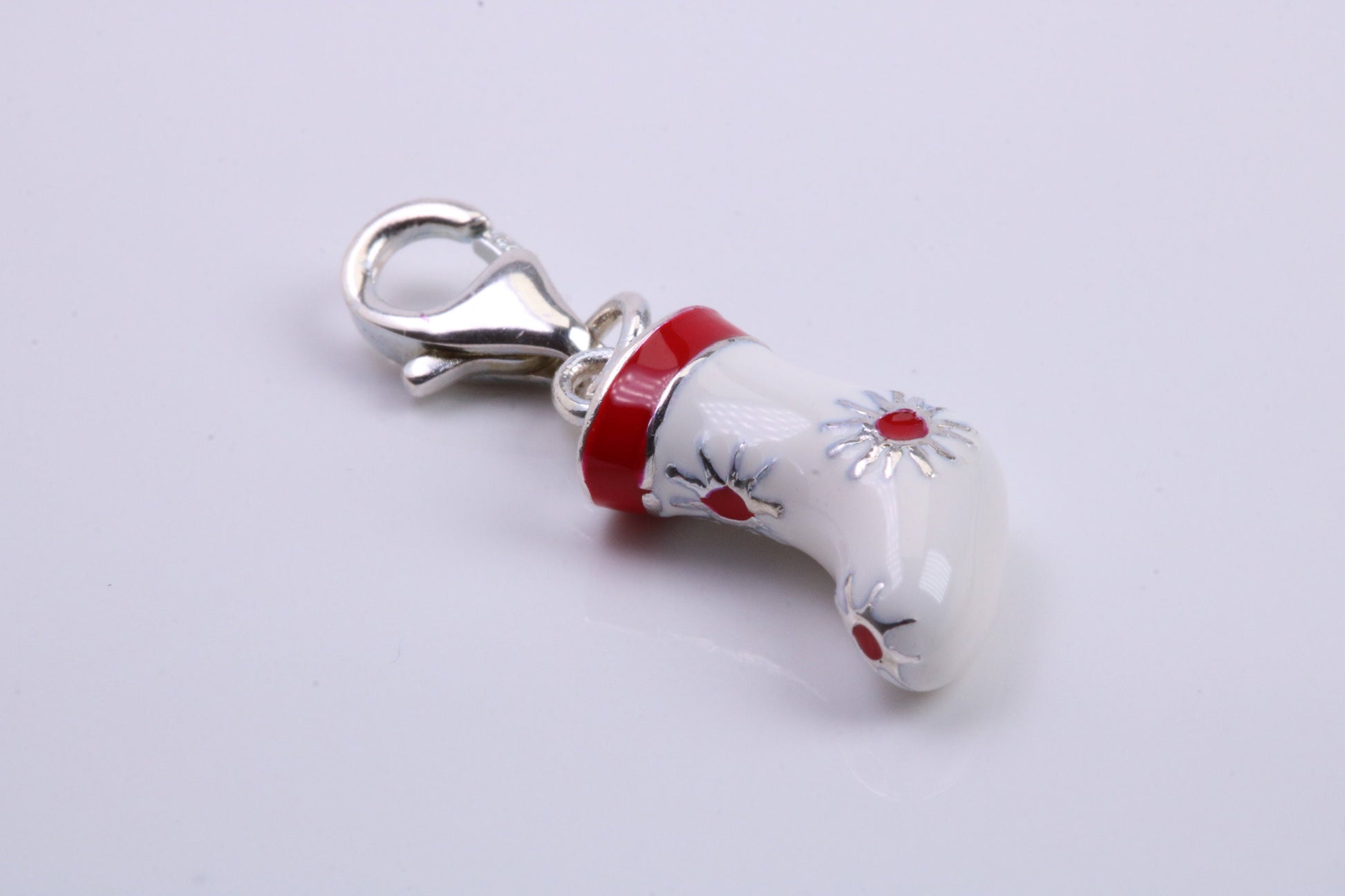 Christmas Stocking Charm, Traditional Charm, Made from Solid 925 Grade Sterling Silver, Complete with Attachment Link