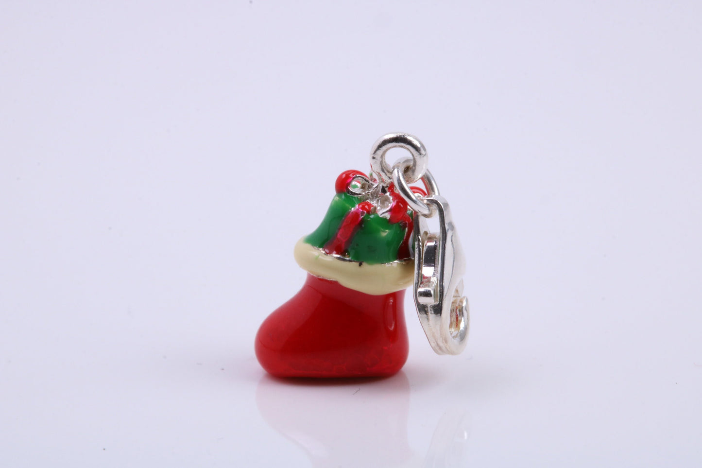 Christmas Stocking Charm, Traditional Charm, Made from Solid 925 Grade Sterling Silver, Complete with Attachment Link