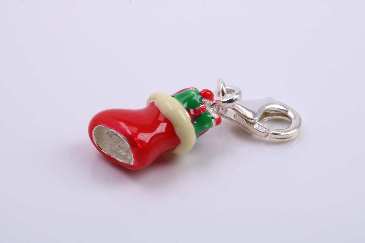 Christmas Stocking Charm, Traditional Charm, Made from Solid 925 Grade Sterling Silver, Complete with Attachment Link