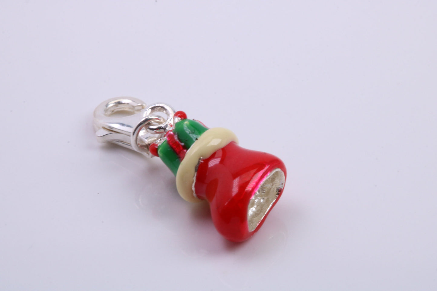 Christmas Stocking Charm, Traditional Charm, Made from Solid 925 Grade Sterling Silver, Complete with Attachment Link