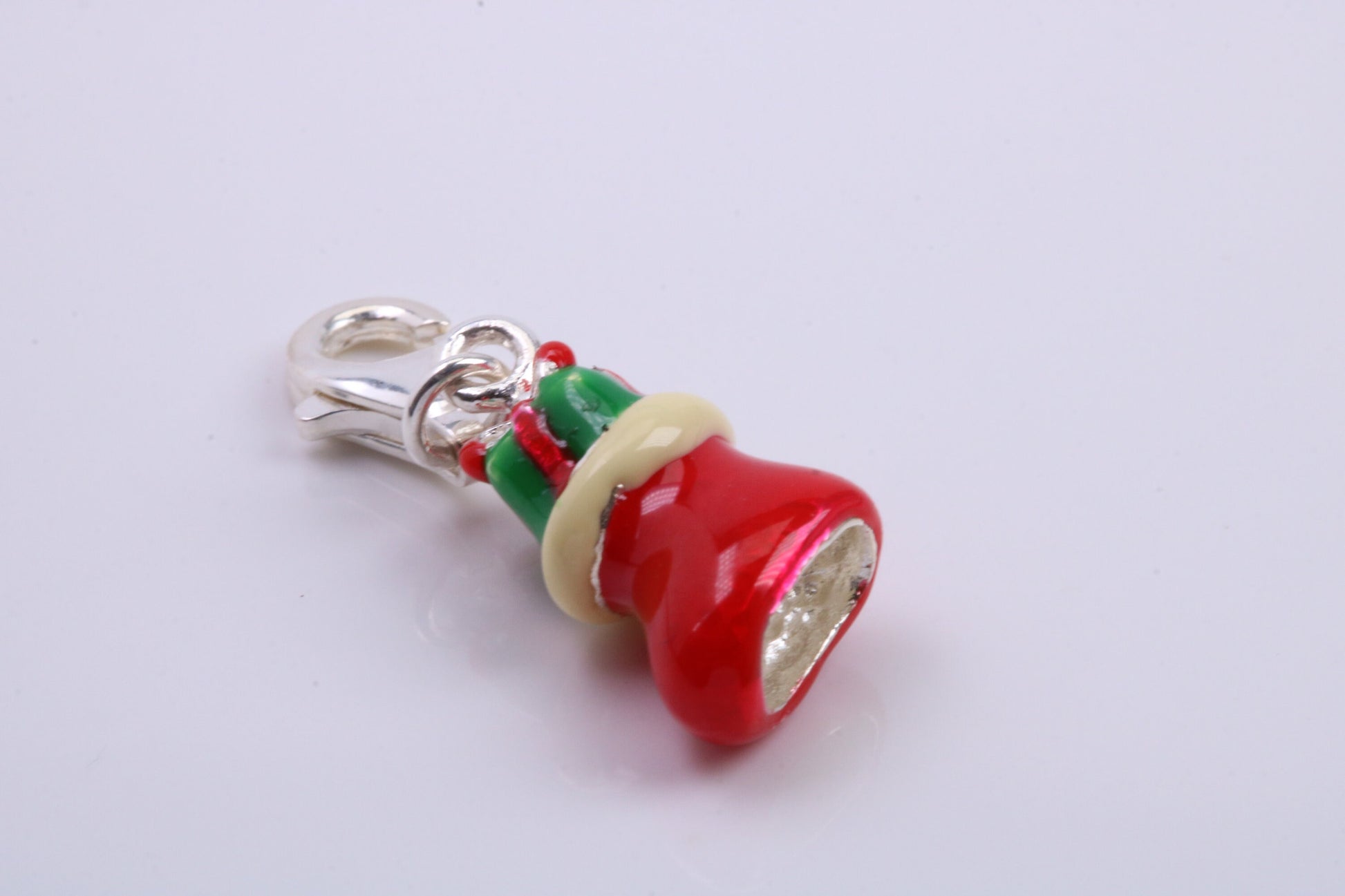 Christmas Stocking Charm, Traditional Charm, Made from Solid 925 Grade Sterling Silver, Complete with Attachment Link