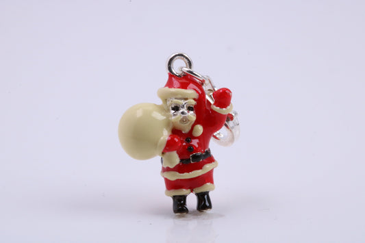 Father Christmas Charm, Traditional Charm, Made from Solid 925 Grade Sterling Silver, Complete with Attachment Link
