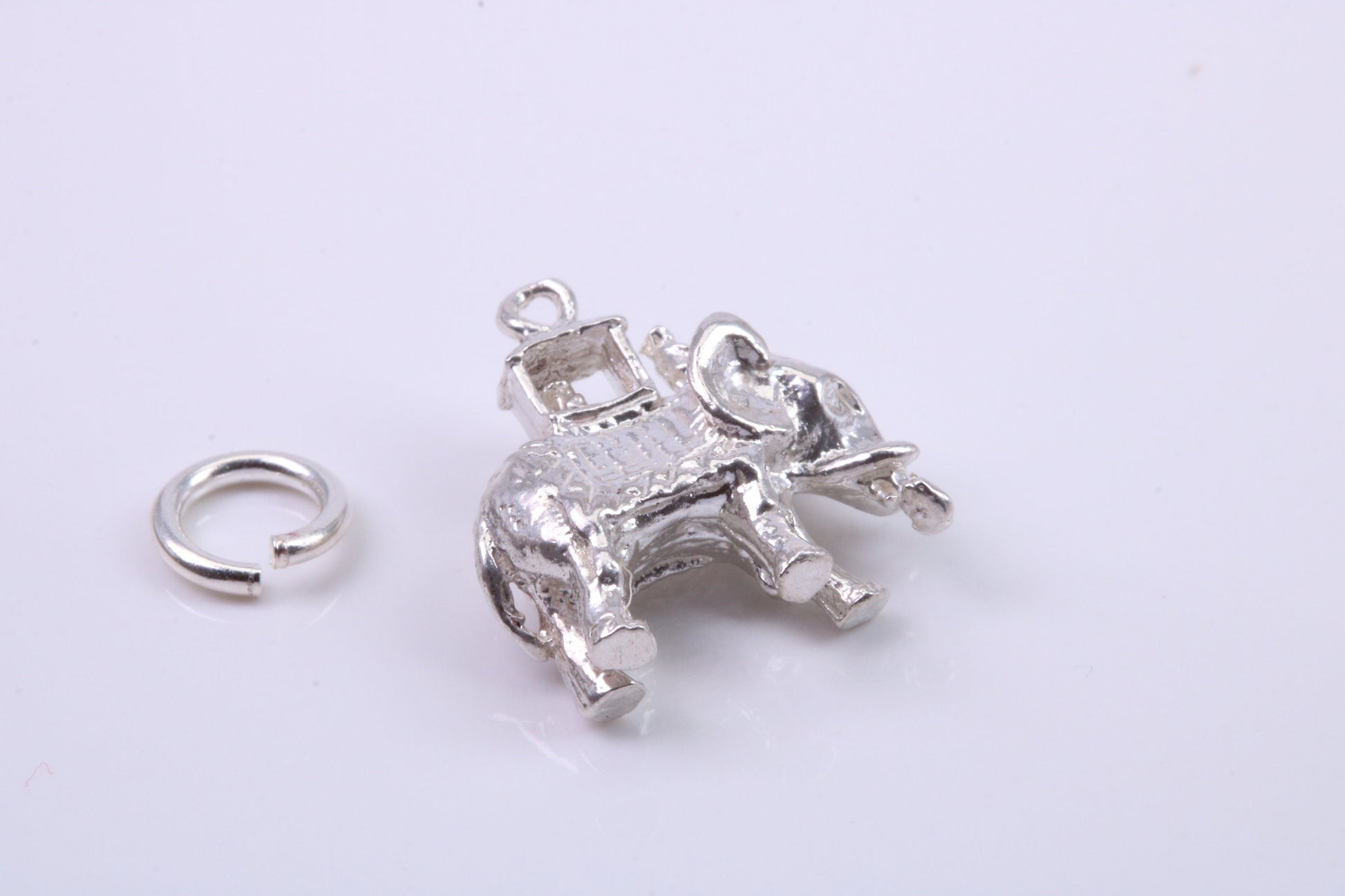 Indian Elephant Charm, Traditional Charm, Made from Solid 925 Grade Sterling Silver, Complete with Attachment Link
