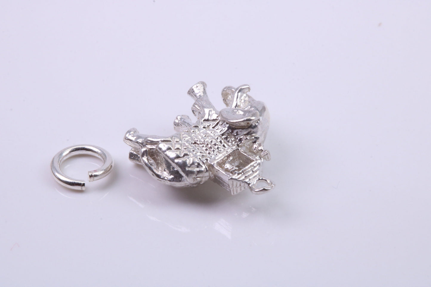 Indian Elephant Charm, Traditional Charm, Made from Solid 925 Grade Sterling Silver, Complete with Attachment Link