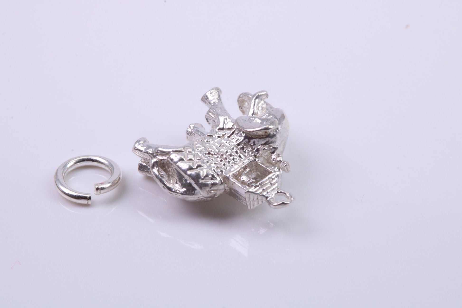 Indian Elephant Charm, Traditional Charm, Made from Solid 925 Grade Sterling Silver, Complete with Attachment Link