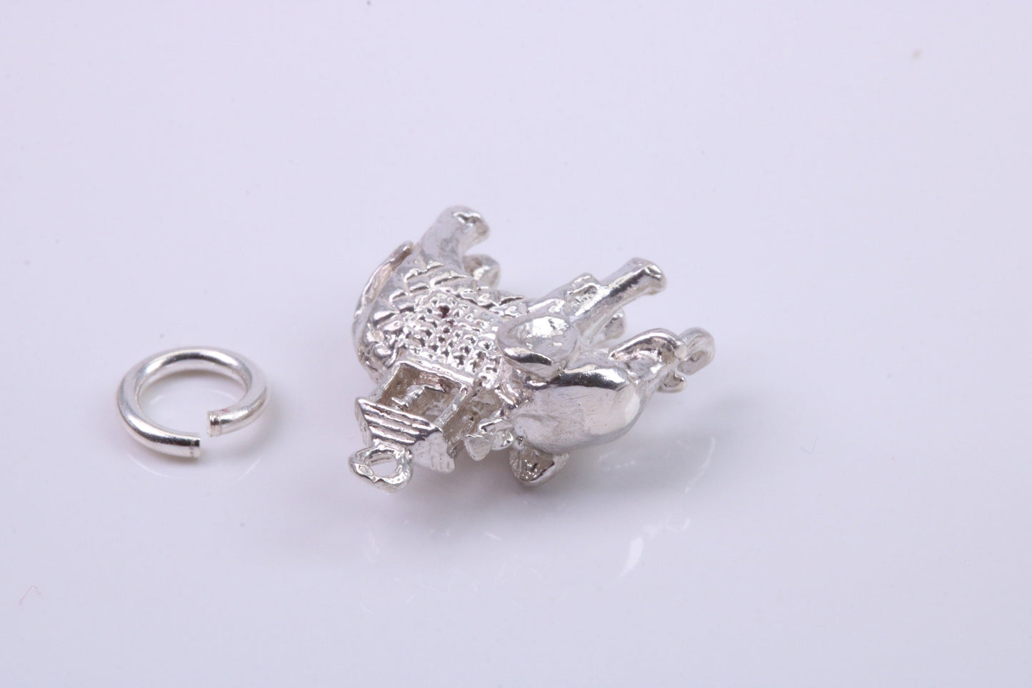 Indian Elephant Charm, Traditional Charm, Made from Solid 925 Grade Sterling Silver, Complete with Attachment Link