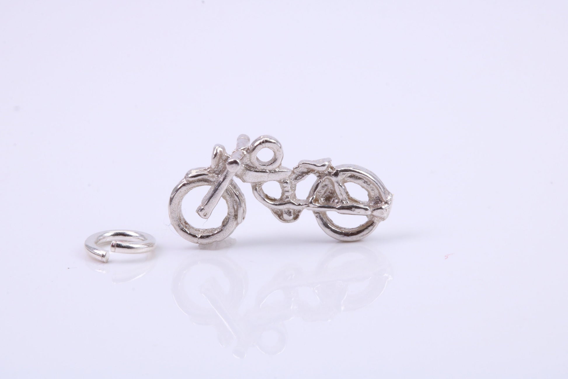 Motorbike Charm, Traditional Charm, Made from Solid 925 Grade Sterling Silver, Complete with Attachment Link