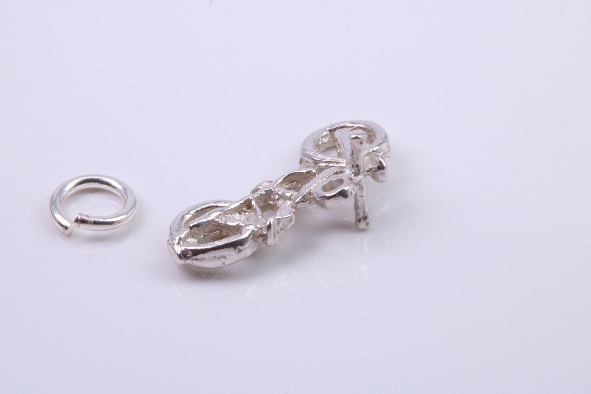 Motorbike Charm, Traditional Charm, Made from Solid 925 Grade Sterling Silver, Complete with Attachment Link