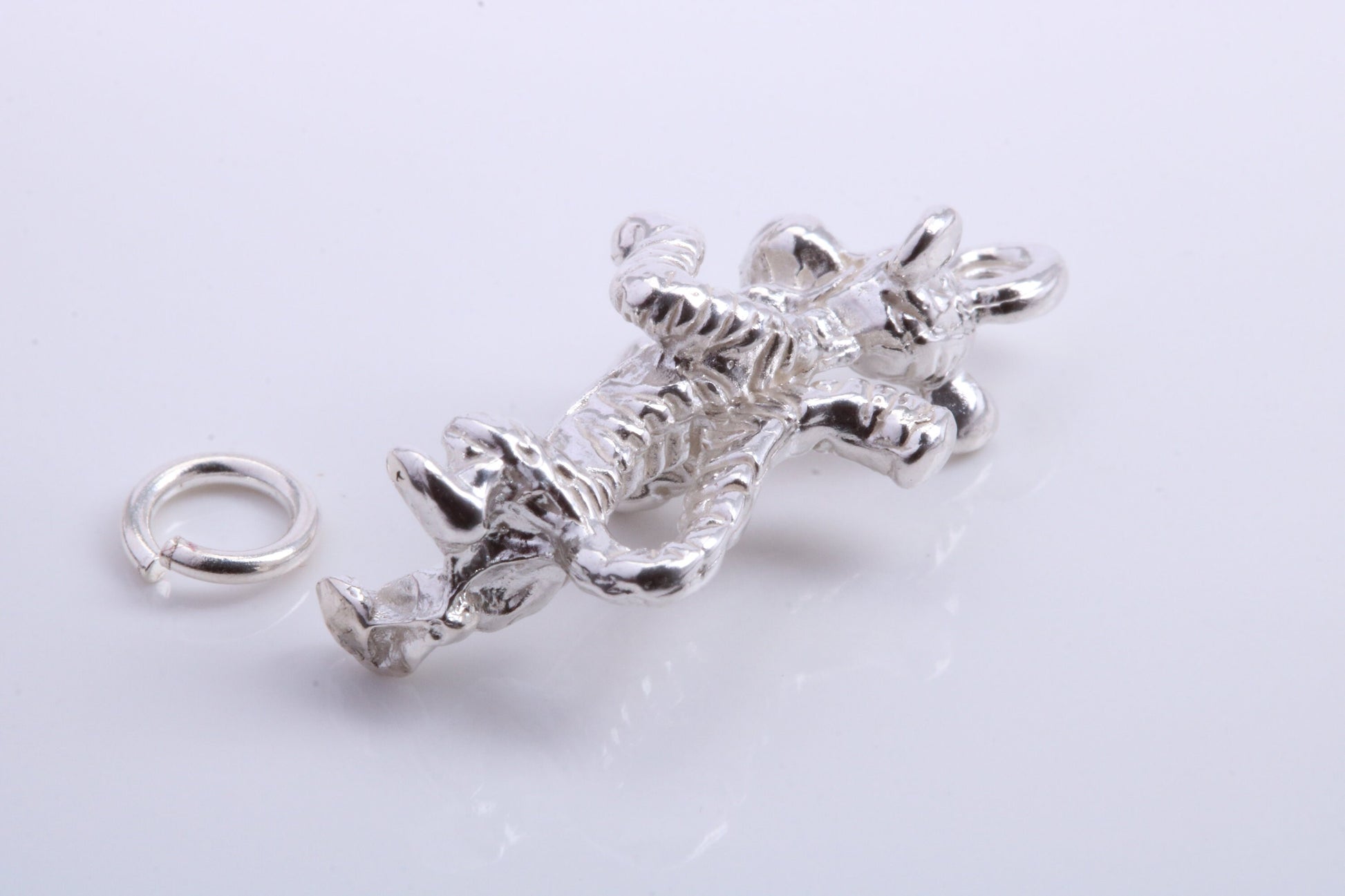 Standing Tiger Charm, Traditional Charm, Made from Solid 925 Grade Sterling Silver, Complete with Attachment Link