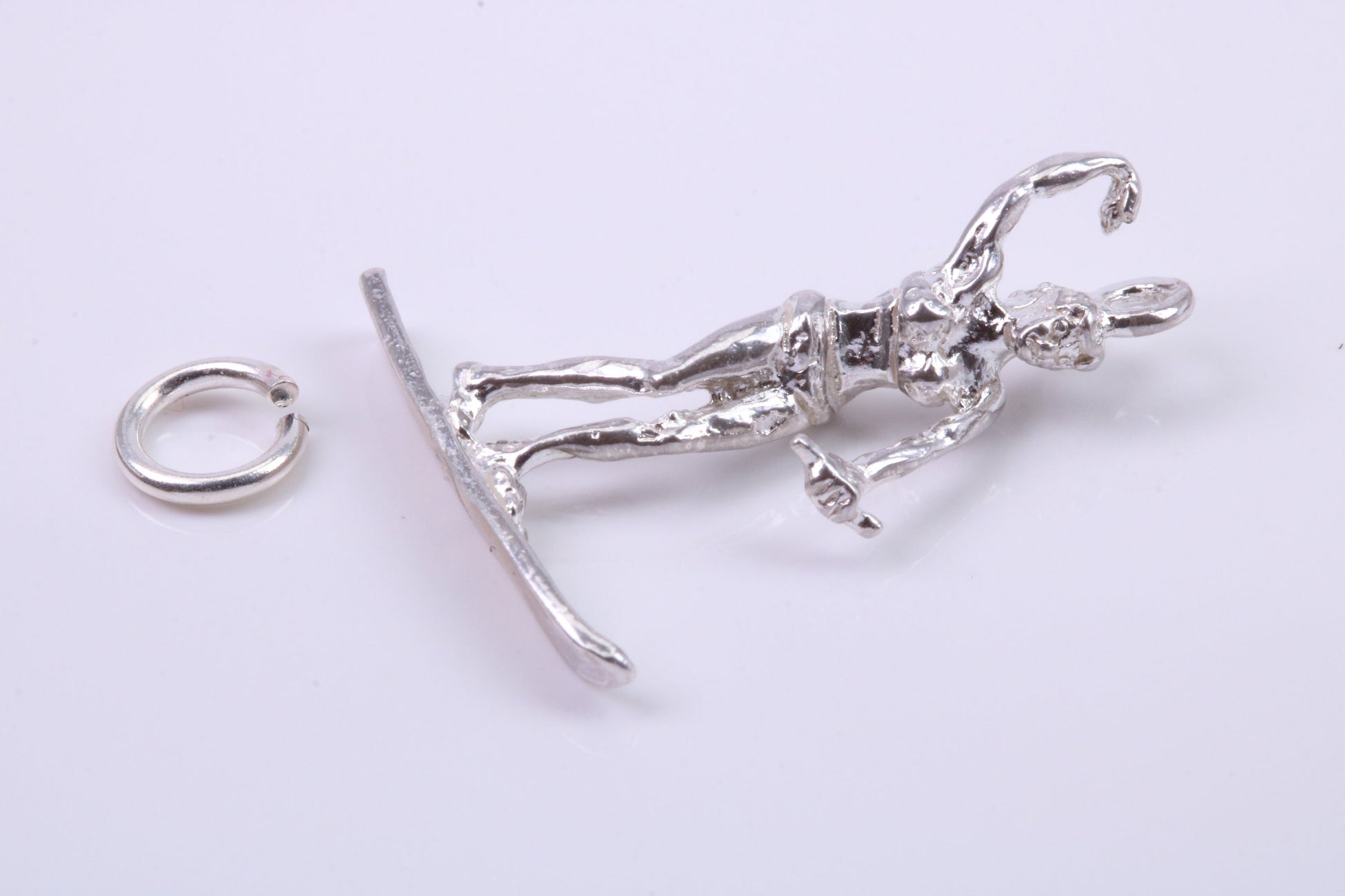 Girl Water Skiing Charm, Traditional Charm, Made from Solid 925 Grade Sterling Silver, Complete with Attachment Link