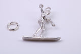 Girl Water Skiing Charm, Traditional Charm, Made from Solid 925 Grade Sterling Silver, Complete with Attachment Link