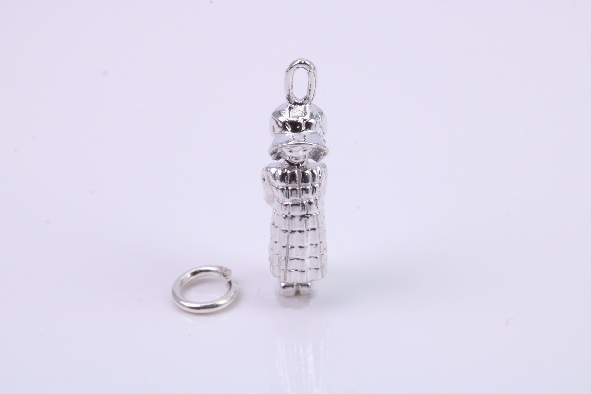 Little Bo Peep Charm, Traditional Charm, Made from Solid 925 Grade Sterling Silver, Complete with Attachment Link