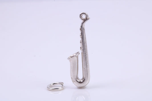Saxophone Charm, Traditional Charm, Made from Solid 925 Grade Sterling Silver, Complete with Attachment Link