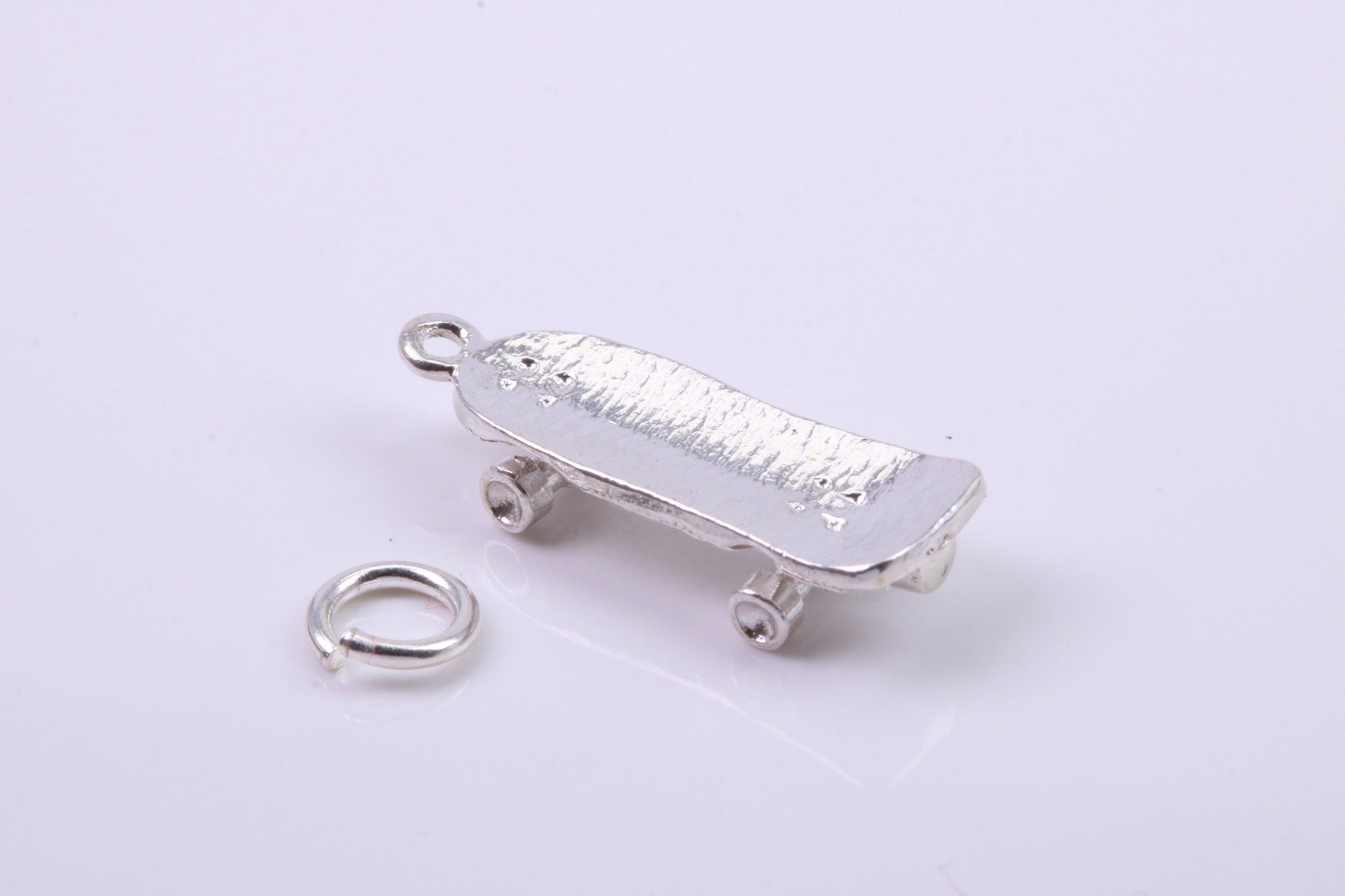 Skateboard Charm, Traditional Charm, Made from Solid 925 Grade Sterling Silver, Complete with Attachment Link