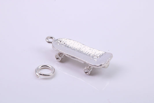 Skateboard Charm, Traditional Charm, Made from Solid 925 Grade Sterling Silver, Complete with Attachment Link