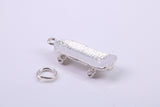 Skateboard Charm, Traditional Charm, Made from Solid 925 Grade Sterling Silver, Complete with Attachment Link