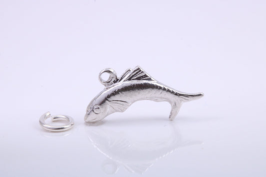 Salmon Fish Charm, Traditional Charm, Made from Solid 925 Grade Sterling Silver, Complete with Attachment Link
