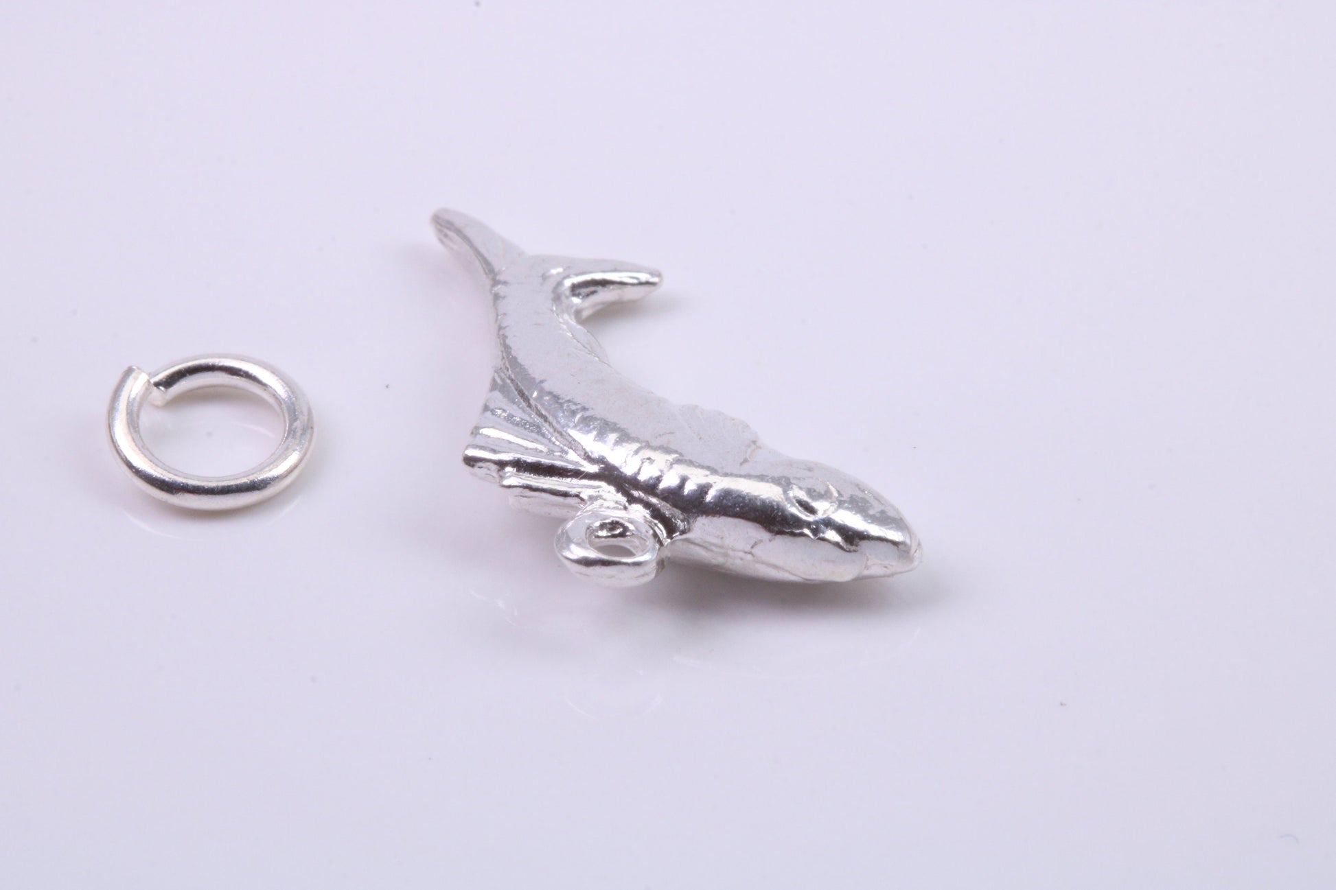 Salmon Fish Charm, Traditional Charm, Made from Solid 925 Grade Sterling Silver, Complete with Attachment Link